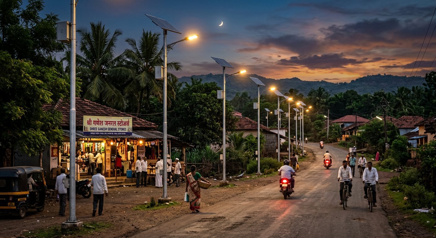 Solar street lights installed on village roads in Baramati taluka Pune